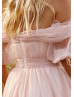 Off Shoulder Blush Tulle Pleated Wedding Dress